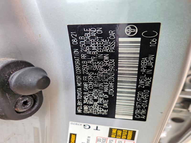 54685146 :رقم المزاد ، JTDKAMFU3N3159334 vin ، 2022 Toyota Prius مزاد بيع