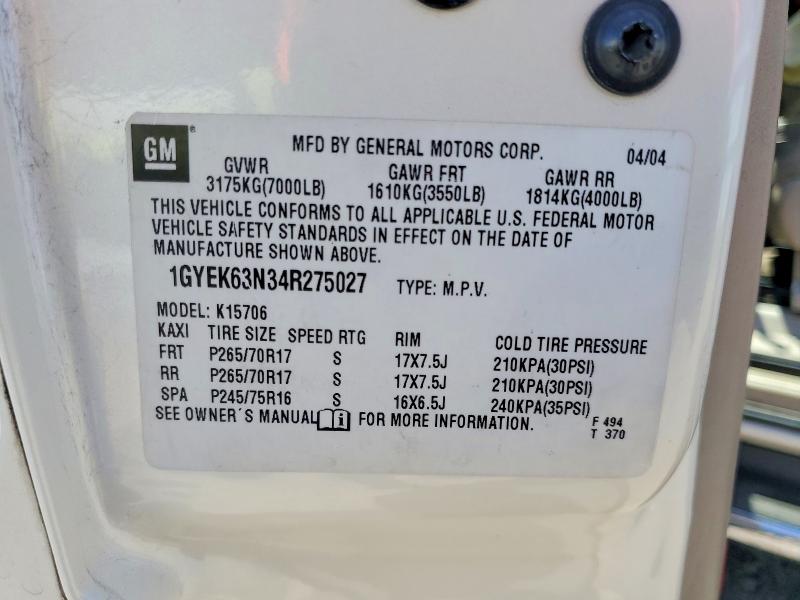 53406386 :رقم المزاد ، 1GYEK63N34R275027 vin ، 2004 Cadillac Escalade مزاد بيع