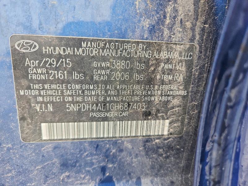 Продаж на аукціоні авто 2016 Hyundai Elantra, vin: 5NPDH4AE1GH687403, номер лоту: 54406466