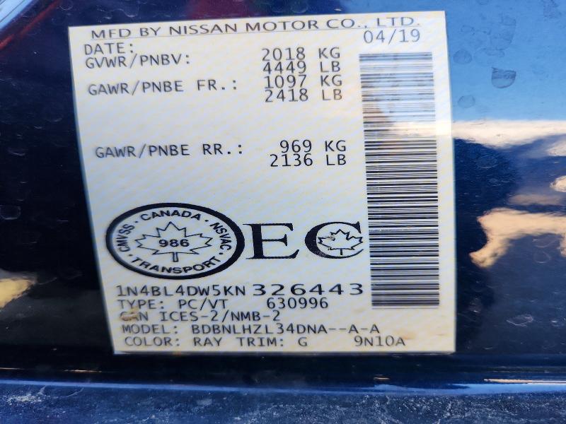 Aukcja sprzedaży 2019 Nissan Altima, vin: 1N4BL4DW5KN326443, numer aukcji: 54669836