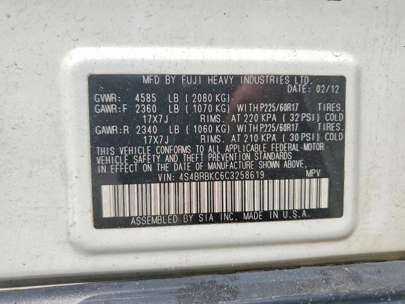 Aukcja sprzedaży 2012 Subaru Outback, vin: 4S4BRBKC6C3258619, numer aukcji: 53010816