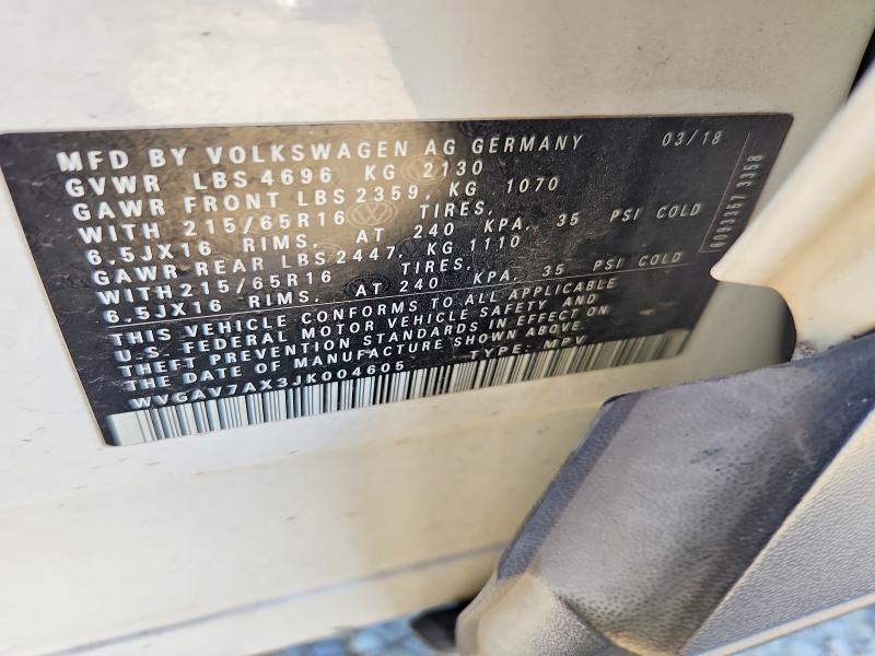 2018 Volkswagen Tiguan Limited მანქანა იყიდება აუქციონზე, vin: WVGAV7AX3JK004605, აუქციონის ნომერი: 52521446