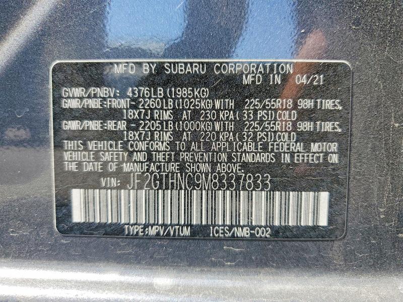 2021 Subaru Crosstrek მანქანა იყიდება აუქციონზე, vin: JF2GTHNC9M8337833, აუქციონის ნომერი: 53219616