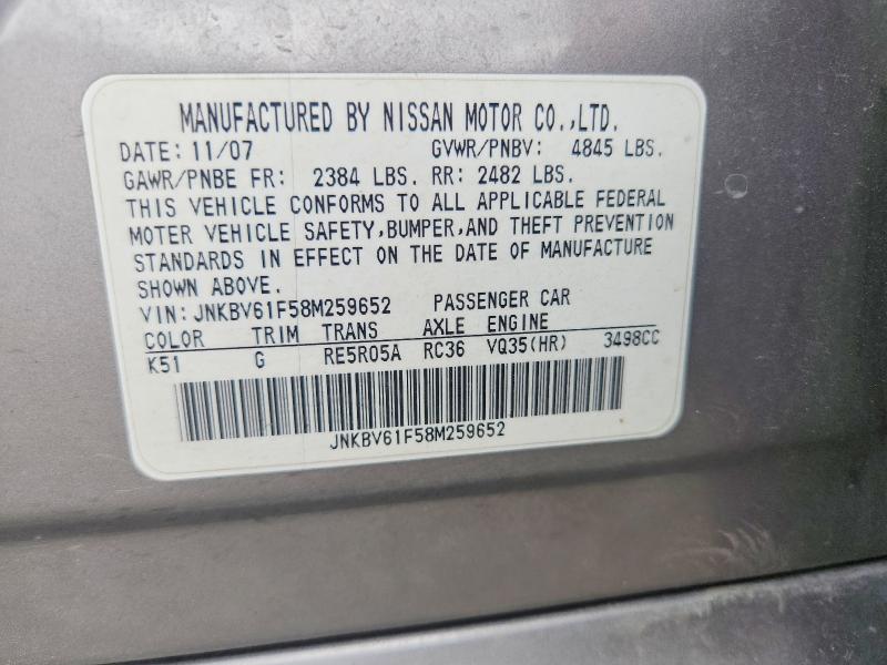 Aukcja sprzedaży 2008 Infiniti G35, vin: JNKBV61F58M259652, numer aukcji: 55330416