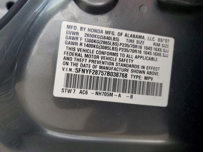 Продаж на аукціоні авто 2007 Honda Pilot, vin: 5FNYF28757B038768, номер лоту: 55225316