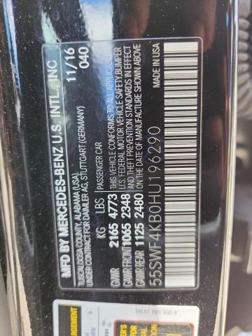 52411686 :رقم المزاد ، 55SWF4KB0HU196290 vin ، 2017 Mercedes-benz C مزاد بيع