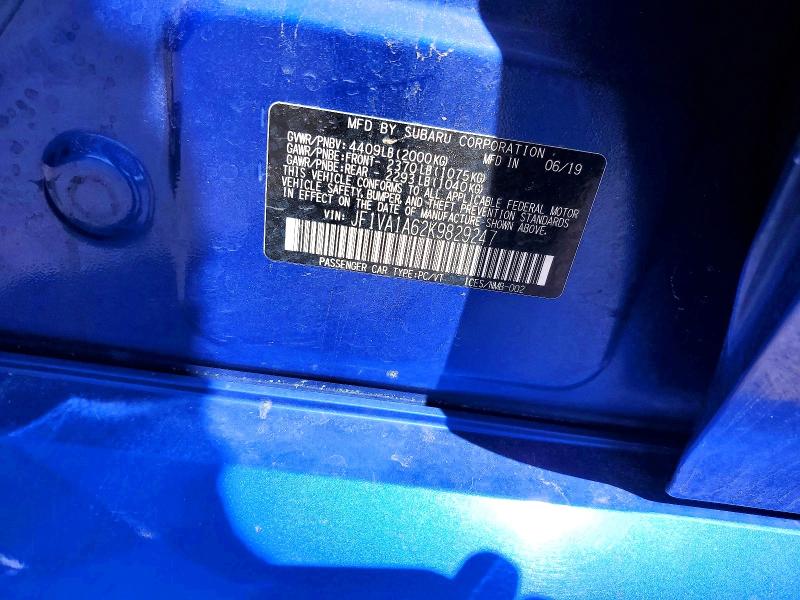 53349216 :رقم المزاد ، JF1VA1A62K9829247 vin ، 2019 Subaru Wrx مزاد بيع