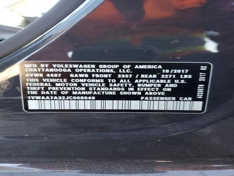 Продаж на аукціоні авто 2018 Volkswagen Passat, vin: 1VWAA7A32JC008049, номер лоту: 52965826