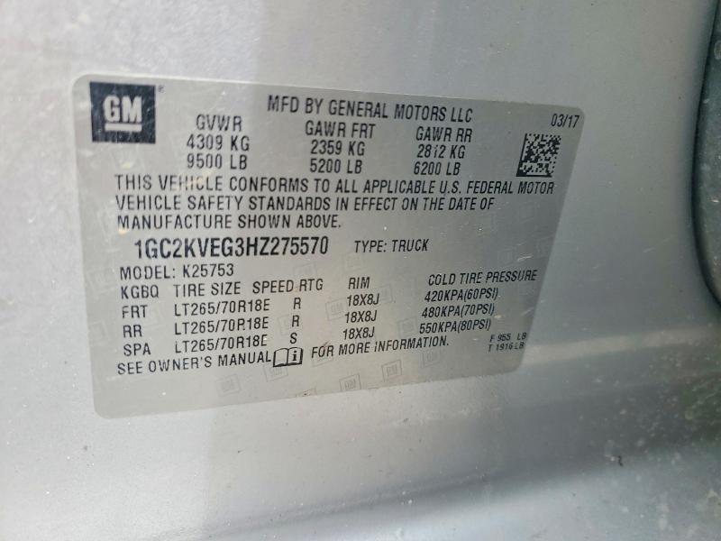 Aukcja sprzedaży 2017 Chevrolet Silverado, vin: 1GC2KVEG3HZ275570, numer aukcji: 52148886