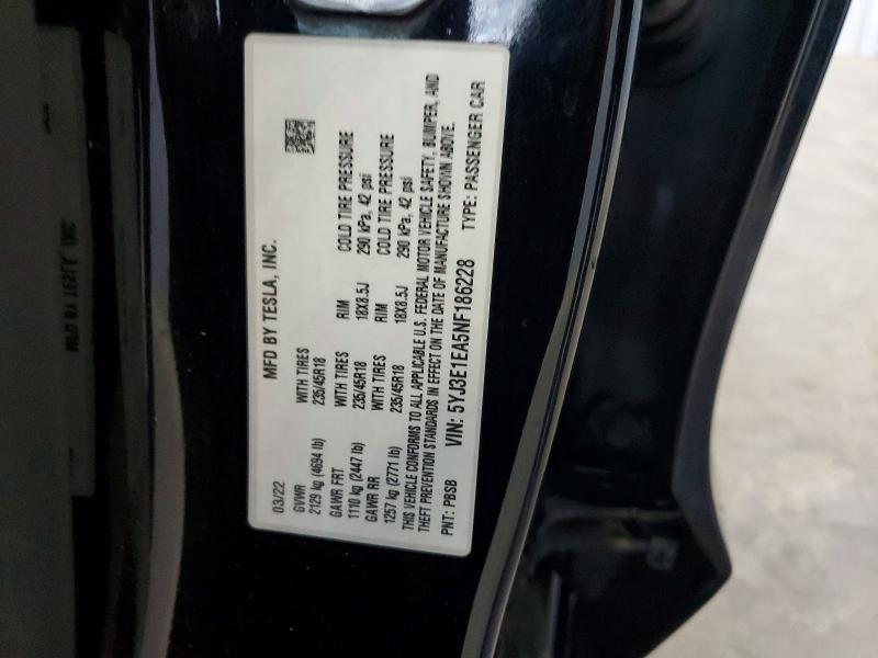 Aukcja sprzedaży 2022 Tesla Model 3, vin: 5YJ3E1EA5NF186228, numer aukcji: 54514746