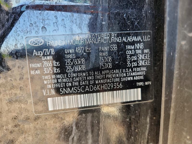 Продажа на аукционе авто 2019 Hyundai Santa Fe, vin: 5NMS5CAD6KH029356, номер лота: 54813256