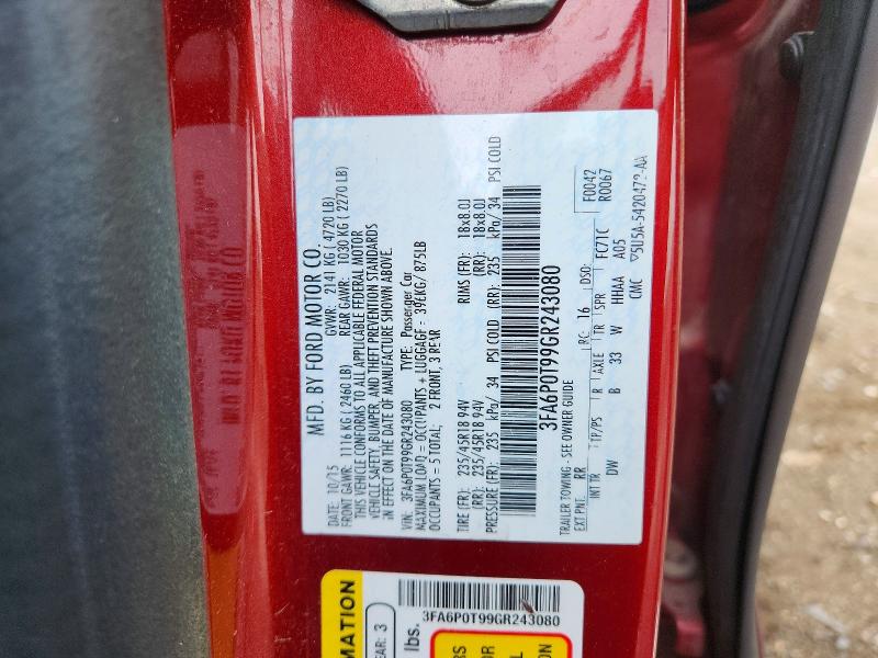 Продажа на аукционе авто 2016 Ford Fusion, vin: 3FA6P0T99GR243080, номер лота: 52542096