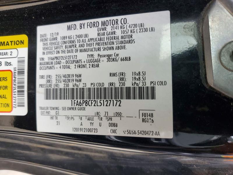 2020 Ford Mustang მანქანა იყიდება აუქციონზე, vin: 1FA6P8CF2L5127172, აუქციონის ნომერი: 52938296
