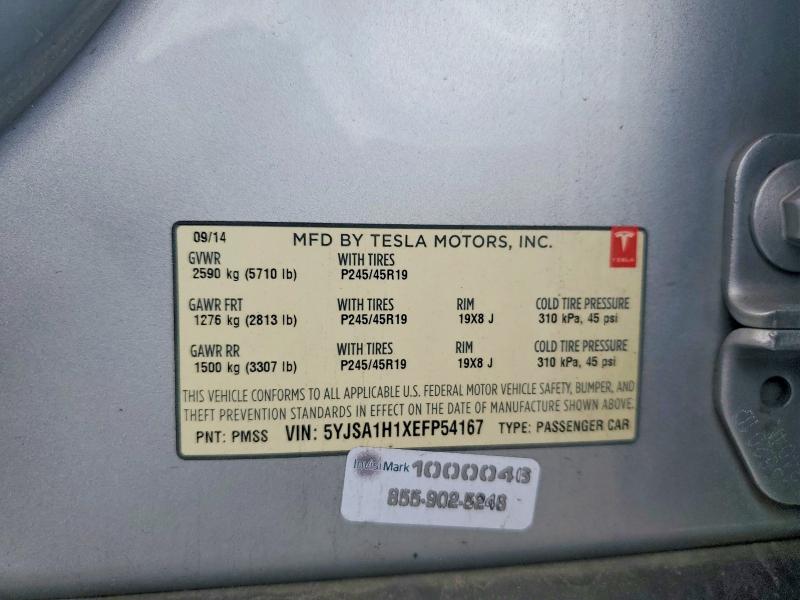 2014 Tesla Model S მანქანა იყიდება აუქციონზე, vin: 5YJSA1H1XEFP54167, აუქციონის ნომერი: 55067516