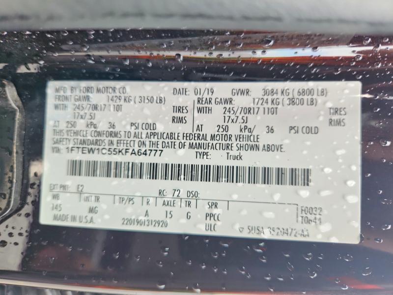 54536096 :رقم المزاد ، 1FTEW1C55KFA64777 vin ، 2019 Ford F150 مزاد بيع