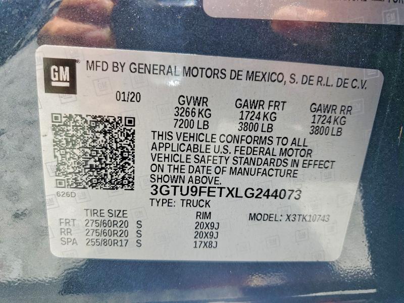 Auction sale of the 2020 Gmc Sierra, vin: 3GTU9FETXLG244073, lot number: 53522006