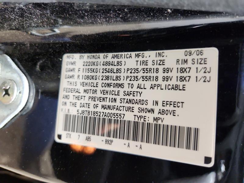 55120516 :رقم المزاد ، 5J8TB18527A005557 vin ، 2007 Acura Rdx مزاد بيع