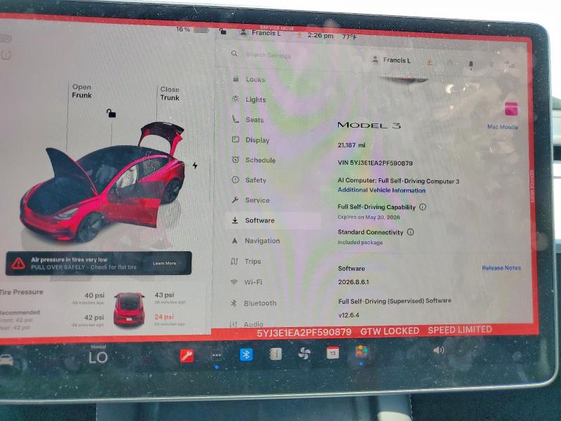 52359706 :رقم المزاد ، 5YJ3E1EA2PF590879 vin ، 2023 Tesla Model 3 مزاد بيع