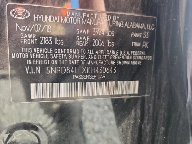 54406776 :رقم المزاد ، 5NPD84LFXKH430643 vin ، 2019 Hyundai Elantra مزاد بيع