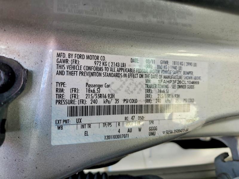 Продаж на аукціоні авто 2012 Ford Focus, vin: 1FAHP3F26CL104669, номер лоту: 52026886