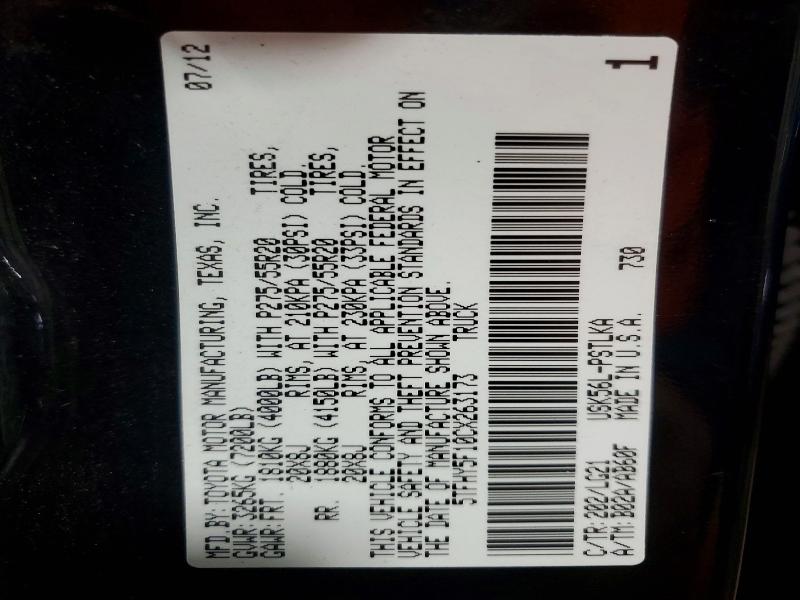 53559346 :رقم المزاد ، 5TFHY5F10CX263173 vin ، 2012 Toyota Tundra مزاد بيع