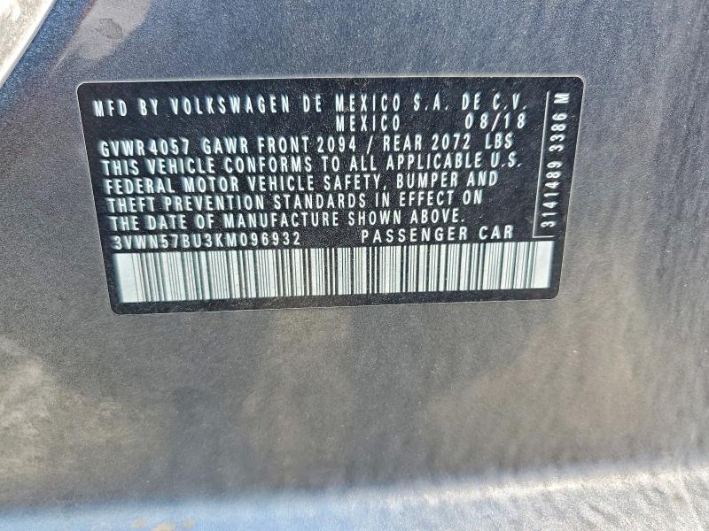 Aukcja sprzedaży 2019 Volkswagen Jetta, vin: 3VWN57BU3KM096932, numer aukcji: 53688396