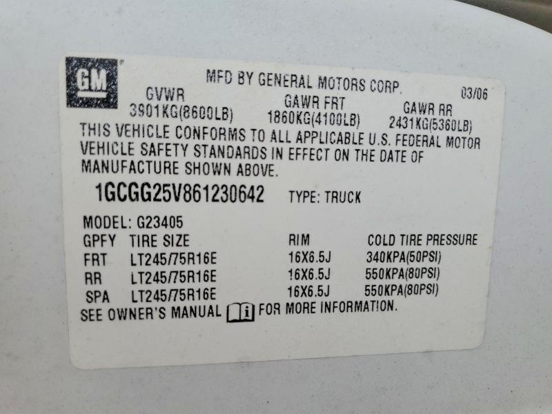 53896496 :رقم المزاد ، 1GCGG25V861230642 vin ، 2006 Chevrolet Express مزاد بيع