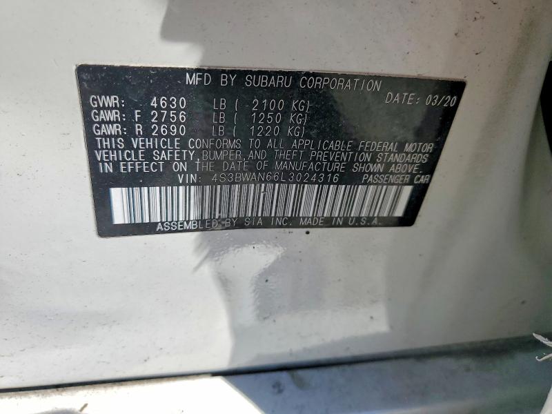 Aukcja sprzedaży 2020 Subaru Legacy, vin: 4S3BWAN66L3024316, numer aukcji: 55240616