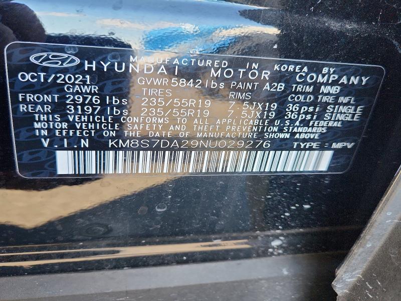 55015836 :رقم المزاد ، KM8S7DA29NU029276 vin ، 2022 Hyundai Santa Fe مزاد بيع