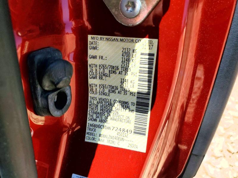 2017 Nissan Frontier მანქანა იყიდება აუქციონზე, vin: 1N6BD0CT0HN724849, აუქციონის ნომერი: 54268726