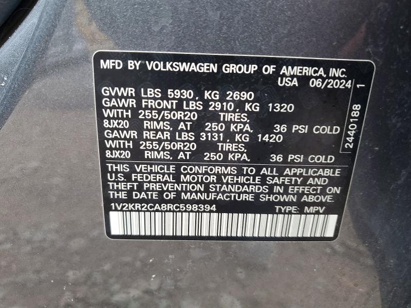 Продаж на аукціоні авто 2024 Volkswagen Atlas, vin: 1V2KR2CA8RC598394, номер лоту: 52023496