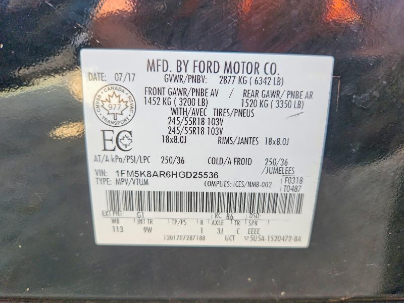 Auction sale of the 2017 Ford Explorer, vin: 1FM5K8AR6HGD25536, lot number: 55205606