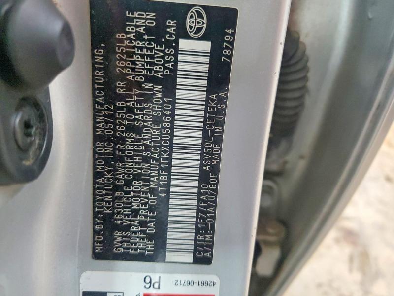 54111176 :رقم المزاد ، 4T1BF1FKXCU586401 vin ، 2012 Toyota Camry مزاد بيع