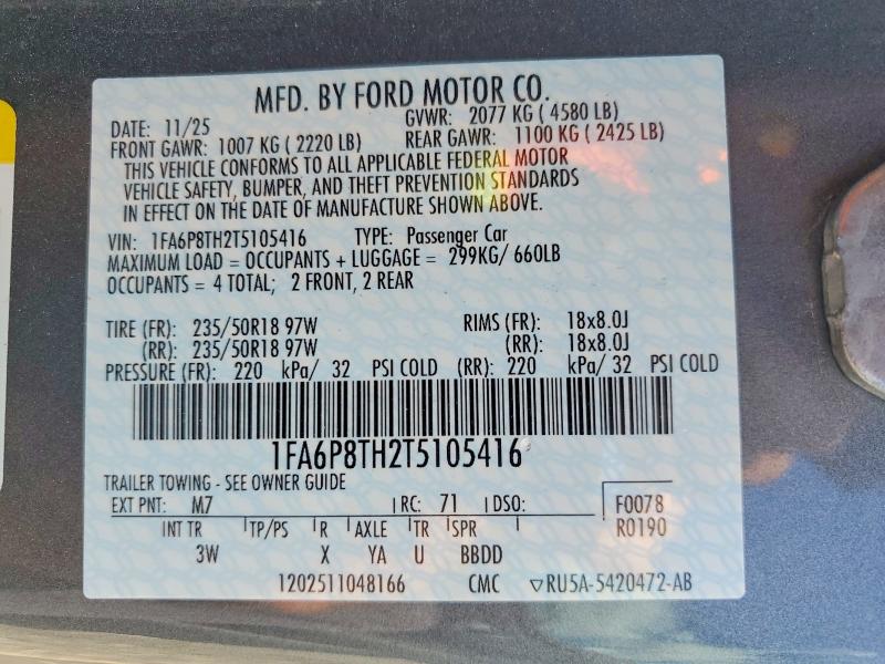Продаж на аукціоні авто 2026 Ford Mustang, vin: 1FA6P8TH2T5105416, номер лоту: 54520756