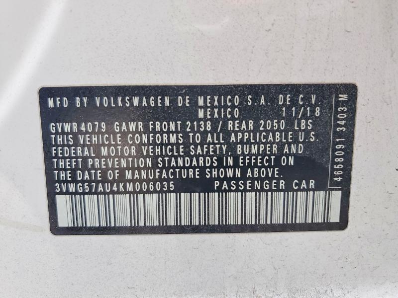 Aukcja sprzedaży 2019 Volkswagen Golf, vin: 3VWG57AU4KM006035, numer aukcji: 53292436