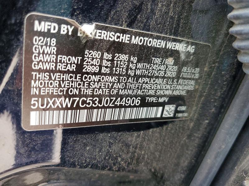 53117726 :رقم المزاد ، 5UXXW7C53J0Z44906 vin ، 2018 Bmw X4 مزاد بيع