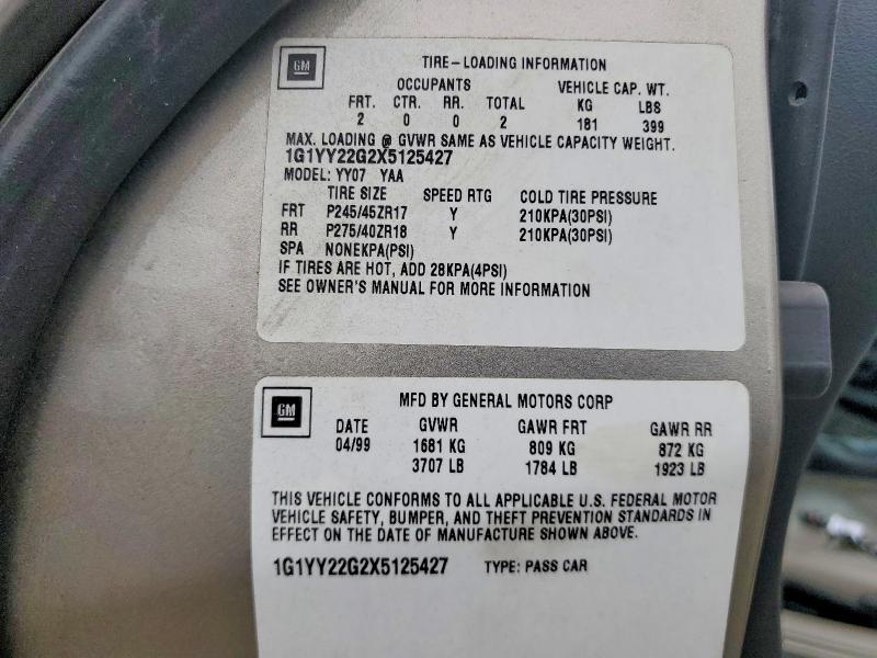 Продаж на аукціоні авто 1999 Chevrolet Corvette, vin: 1G1YY22G2X5125427, номер лоту: 54914146