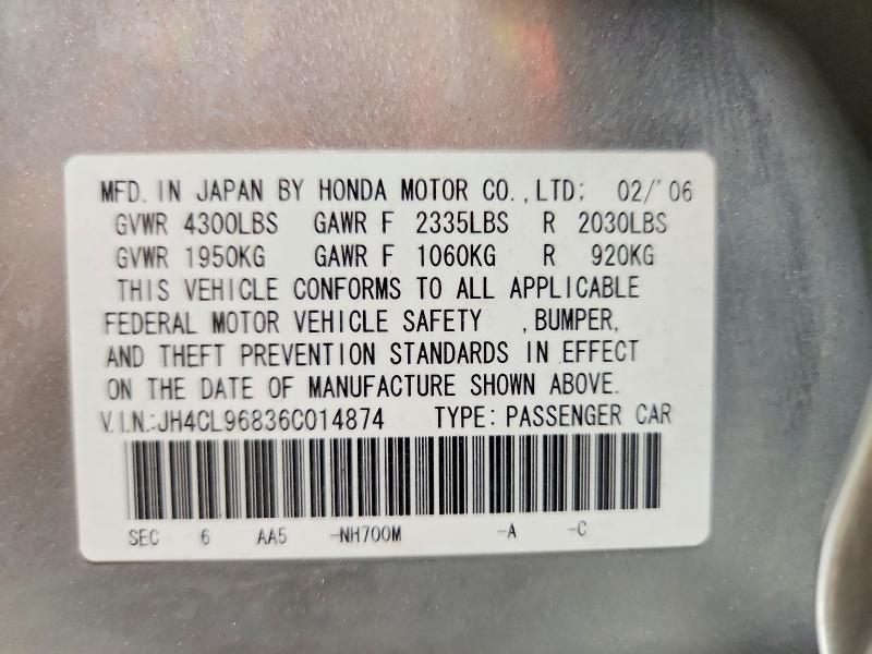 54966116 :رقم المزاد ، JH4CL96836C014874 vin ، 2006 Acura Tsx مزاد بيع