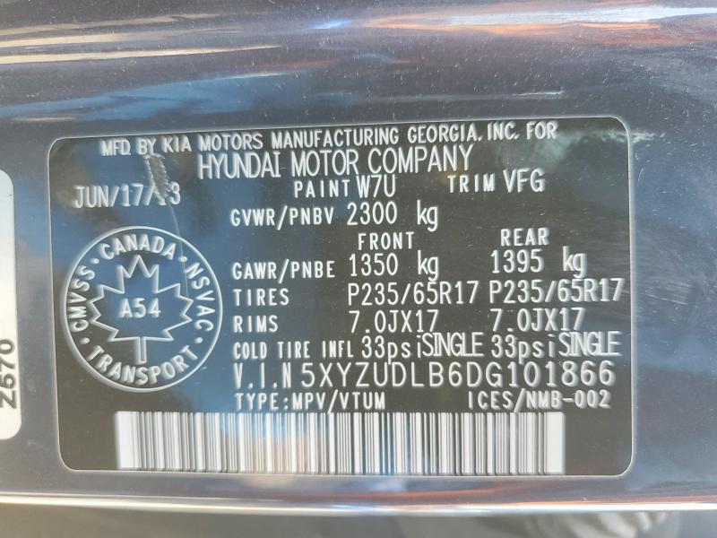 53419616 :رقم المزاد ، 5XYZUDLB6DG101866 vin ، 2013 Hyundai Santa Fe Sport مزاد بيع