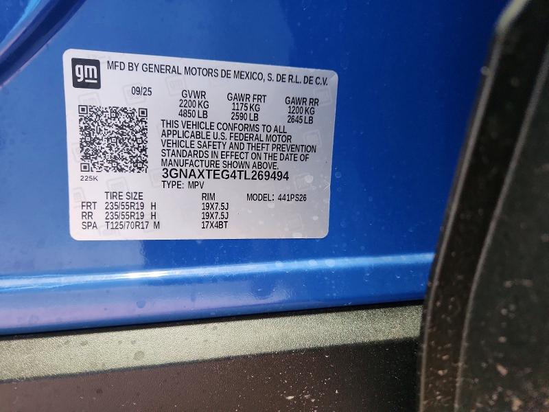 Aukcja sprzedaży 2026 Chevrolet Equinox, vin: 3GNAXTEG4TL269494, numer aukcji: 52387296