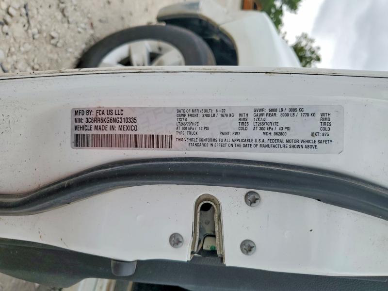 2022 Ram 1500 Classic მანქანა იყიდება აუქციონზე, vin: 3C6RR6KG6NG310335, აუქციონის ნომერი: 52526326