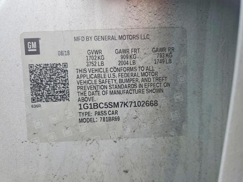 Продаж на аукціоні авто 2019 Chevrolet Cruze, vin: 1G1BC5SM7K7102668, номер лоту: 53457386