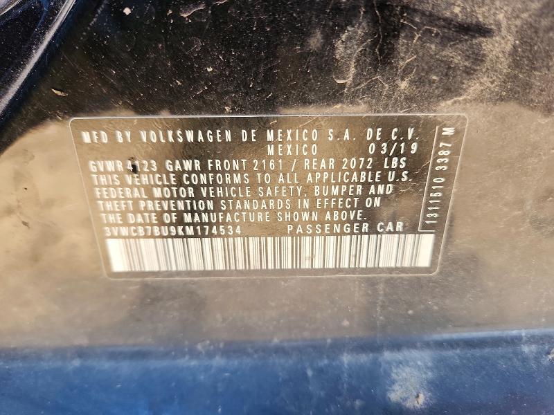 53766876 :رقم المزاد ، 3VWCB7BU9KM174534 vin ، 2019 Volkswagen Jetta مزاد بيع