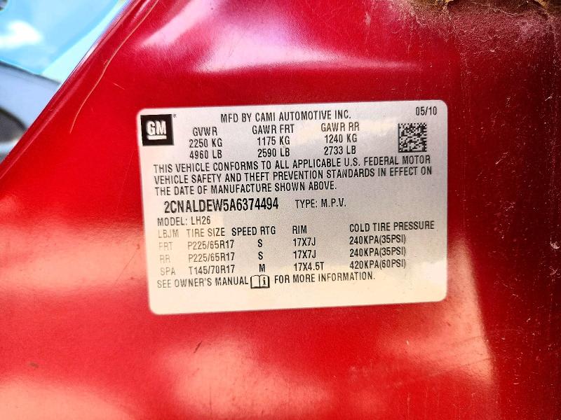 Продажа на аукционе авто 2010 Chevrolet Equinox, vin: 2CNALDEW5A6374494, номер лота: 52153416