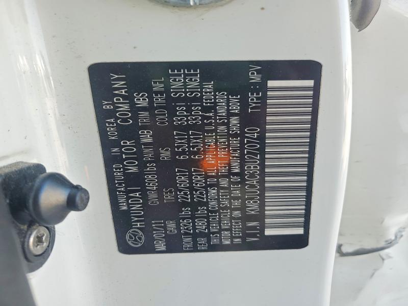 53418036 :رقم المزاد ، KM8JUCAC3BU270740 vin ، 2011 Hyundai Tucson مزاد بيع