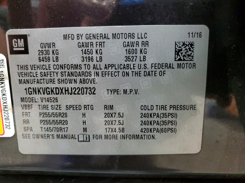 Продажа на аукционе авто 2017 Chevrolet Traverse, vin: 1GNKVGKDXHJ220732, номер лота: 52425306