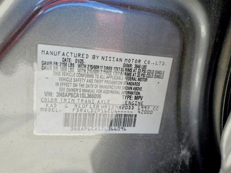 53534426 :رقم المزاد ، 3N8AP6CA1SL366096 vin ، 2025 Nissan Kicks مزاد بيع