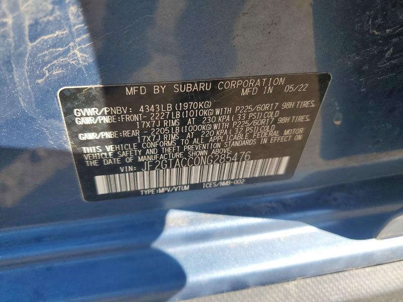 Продажа на аукционе авто 2022 Subaru Crosstrek, vin: JF2GTACC0NG285476, номер лота: 54404556