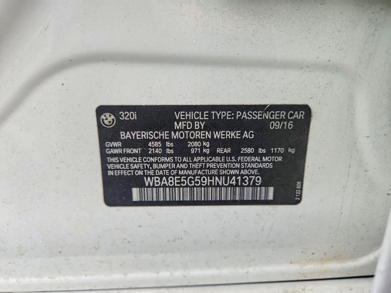 Aukcja sprzedaży 2017 Bmw 320, vin: WBA8E5G59HNU41379, numer aukcji: 52828546