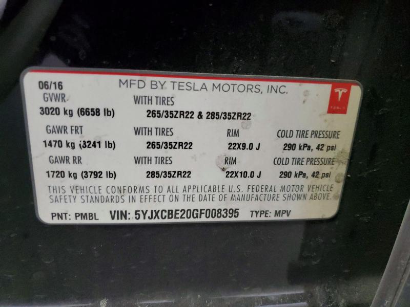 Aukcja sprzedaży 2016 Tesla Model X, vin: 5YJXCBE20GF008395, numer aukcji: 53841366